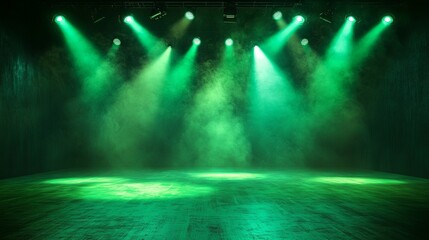 Dramatic green lighting on performance stage for live event