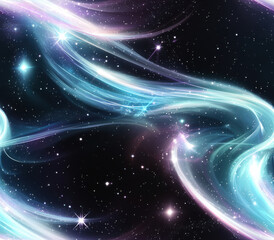 Obraz premium Ethereal nebula swirls in pale purple and vibrant turquoise against starry backdrop, Seamless Pattern Style.