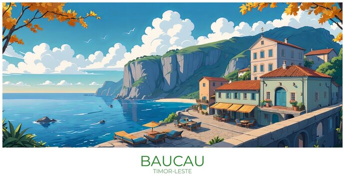 Baucau Timor-leste Travel Poster Flat Illustration Print Decor Gift Canvas Wall Art