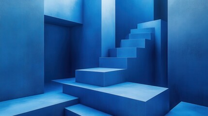 Obraz premium A minimalist abstract 3D render of a modern interior featuring blue and pink gradient lighting.