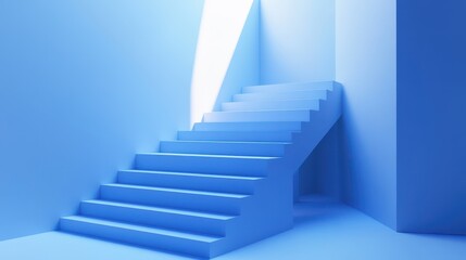 A minimalist abstract 3D render of a modern interior featuring blue and pink gradient lighting.