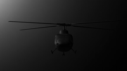 Dark silhouette of helicopter against soft light creates dramati
