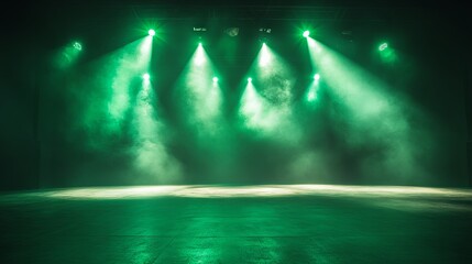 Stage with striking green lights for dramatic performances