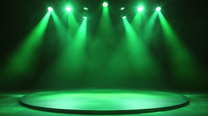 Vibrant green spotlights illuminating the stage for events