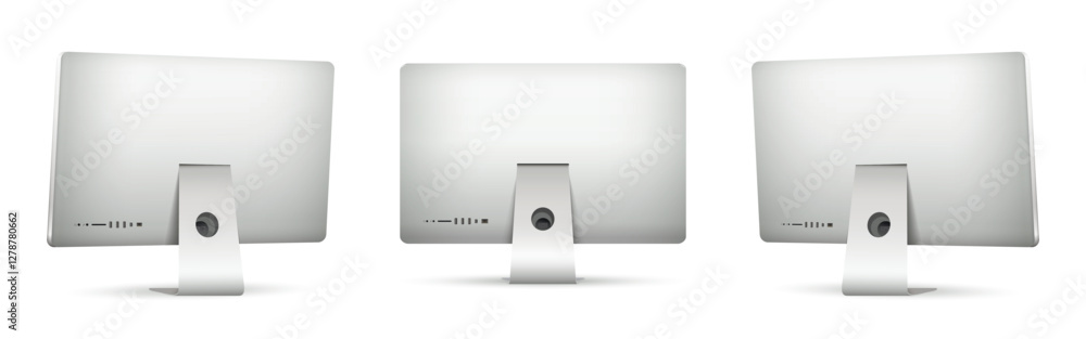 Poster computer display rear view on three sides isolated on white background