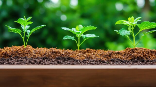 Coco Peat Moss Concept, Fresh Green Plant Growth in Natural Compost with Coco Peat Moss for Sustainable Gardening Practices