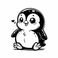 Fototapeta premium Happy penguin sketch with bold outlines and a silly stance for an easy-to-color book page