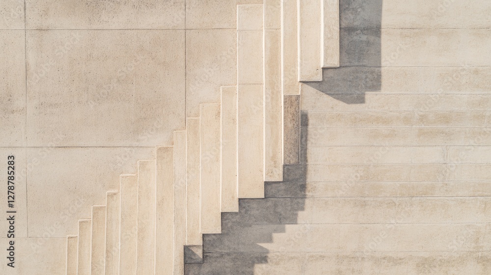 Poster aerial view of concrete stairs with sharp angles, showcasing geometric architectural elements.