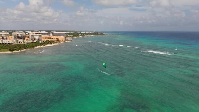 Aerial view of kiteboarding in Mexico