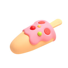 Delightful 3D Render of Popsicle with Pink Glaze and Colorful Sprinkles