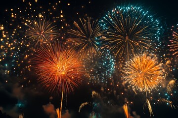 Vibrant Fireworks Display Illuminating The Night Sky