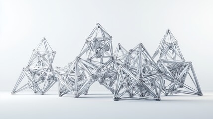 Fototapeta premium A set of abstract wireframes is rendered in three dimensions, showcasing intricate and interconnected geometric structures.