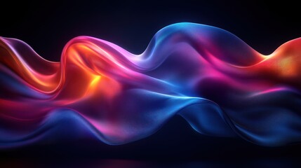 Neon fabric wave, dark background, digital art, design element