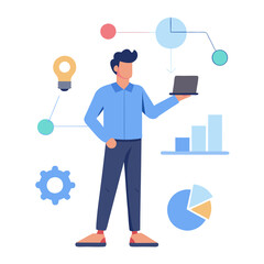 Flat vector strategist drives bold digital innovation for marketing success