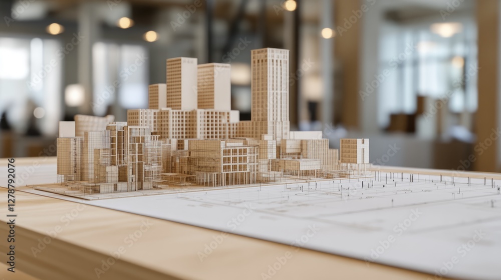 Aufkleber blueprint details and d architectural model components arranged aesthetically for a clean and modern