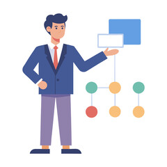 Obraz premium Flat vector strategist drives clear media strategy for marketing success