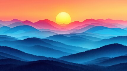 Fototapeta premium Breathtaking sunset casting vibrant colors over majestic mountain peaks and range