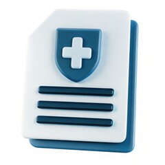 Obraz premium Medical document icon with a shield and cross symbol.