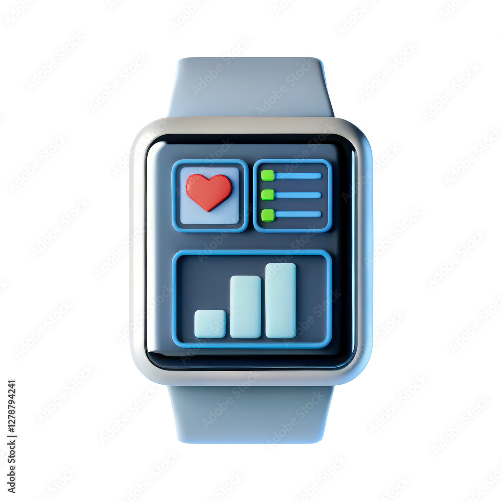 Poster smartwatch displaying health metrics and data visualization features.