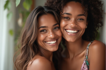 a photo of diverse couple smile at camera