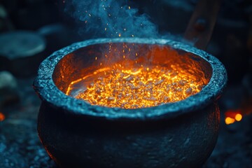 Hot coal on fire pit