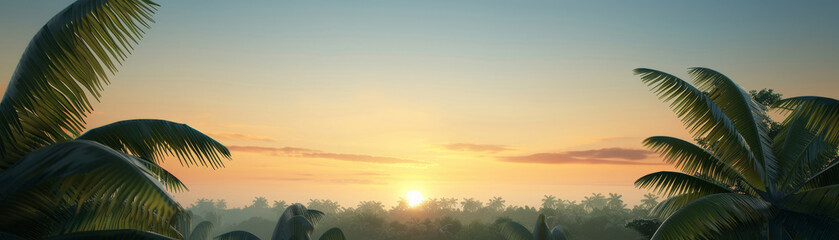 Obraz premium A lush sustainable landscape with tall trees and a vibrant sky, reflecting the harmony of nature and environmental conservation, promoting a peaceful atmosphere and the importance of green ecosystems.