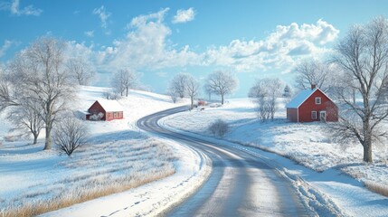 Snowy countryside road