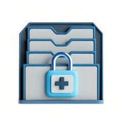 Obraz premium Secure medical files with a lock and blue accents.