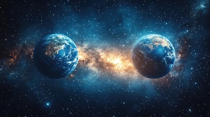 Obraz premium Two Earth Planets Space Nebula Galaxy Art Print
