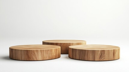 Wooden podiums set against a white background, showcasing their elegant simplicity.