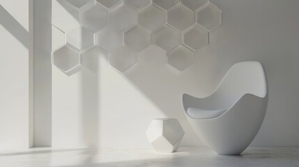 A minimalist geometric background with white hexagons on a soft grey backdrop