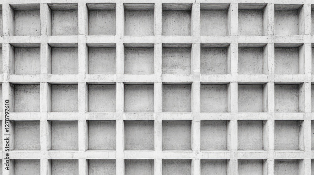 Poster flat lay of exposed concrete panels with grid-like structure, perfect for brutalist architecture the