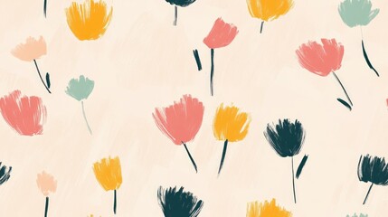 This seamless spring pattern showcases a variety of colorful flowers with vibrant petals on a soft background, ideal for enhancing spring and summer designs