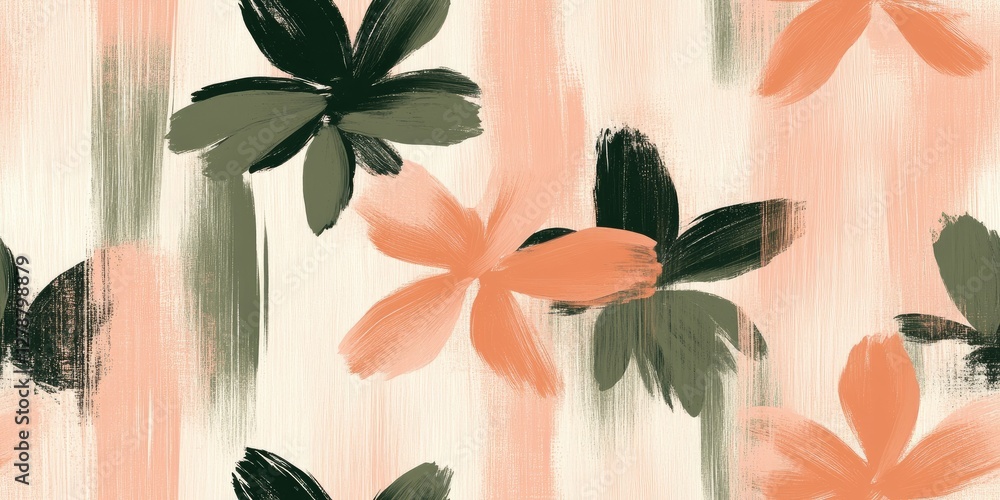 Poster this vibrant seamless spring pattern showcases large floral shapes with soft colors and dynamic brus
