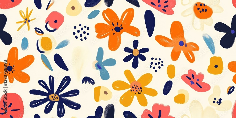 Poster bright and colorful floral elements create a cheerful seamless pattern, ideal for spring and summer 