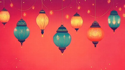 Obraz premium Festive Hanging Lanterns Ramadan Eid Arabic Moroccan Asian Decor