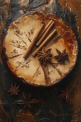 Fototapeta premium Wooden Plate with Cinnamon and Star Anise,