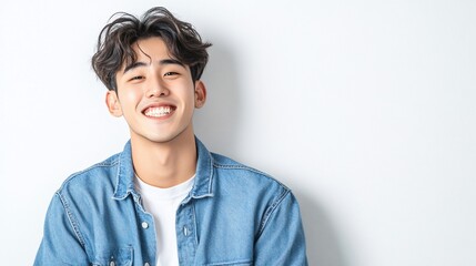 Happy Asian man smiling, studio portrait