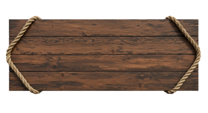 Rustic wooden sign hanging with thick rope knots perfect for your message or design a vintage western or nautical feel
