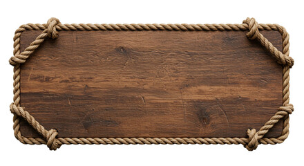 Rustic wooden sign hanging with thick rope knots perfect for your message or design a vintage western or nautical feel
