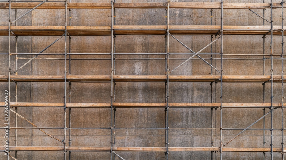 Poster flat lay of scaffolding cross beams and metallic joints forming an abstract industrial composition.