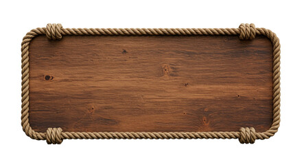 Rustic wooden sign hanging with thick rope knots perfect for your message or design a vintage western or nautical feel
