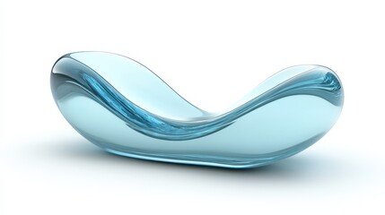 A sleek and elegant abstract glass shape rendered in 3D against a clean white background, emphasizing transparency, subtle reflections, and smooth contours for a refined and modern aesthetic.