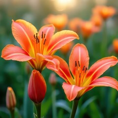 Fototapeta premium Vibrant Orange Lilies in Bloom