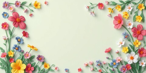 Fototapeta premium Vibrant and intricate paper cut flowers in various colors, creating a beautiful and colorful background for wall art or digital design projects, botanic, decorative, vibrant