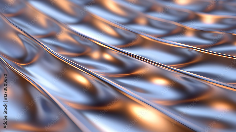 Poster this abstract image showcases a captivating metallic surface, featuring smooth, flowing waves that r