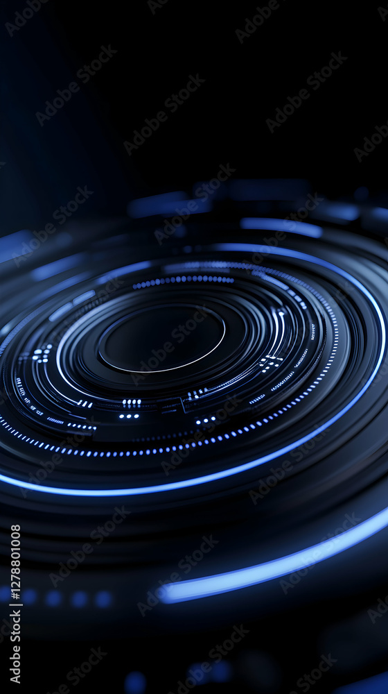 Poster this abstract image showcases a futuristic design with glowing blue circular patterns