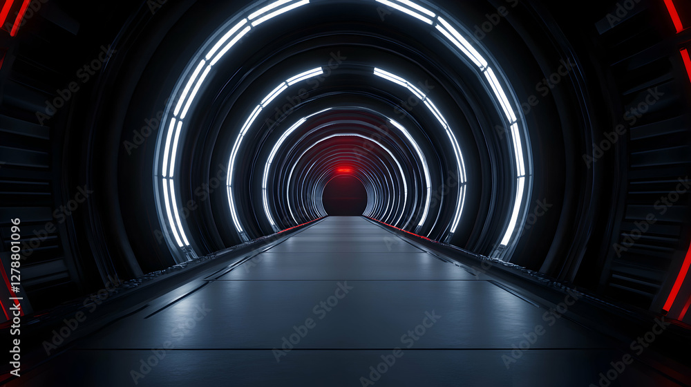Poster a futuristic tunnel illuminated by neon lights creates an immersive atmosphere. the glowing arcs sho