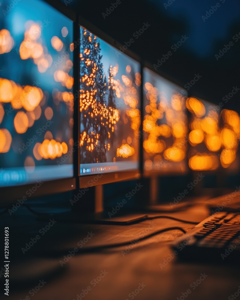 Aufkleber Digital Workspace Ambiance Multi-Screen Cybersecurity Command Station with Sleek Interfaces for Advanced Threat Monitoring in Tech-Driven Environments