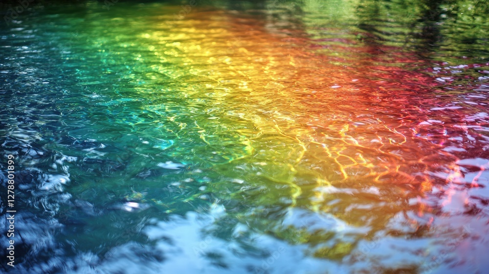 Poster stunning rainbow reflection creating a vibrant spectrum of colors in a tranquil pool